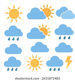 A Comprehensive Weather Icons Set Designed for Various Conditions and Forecasts Available