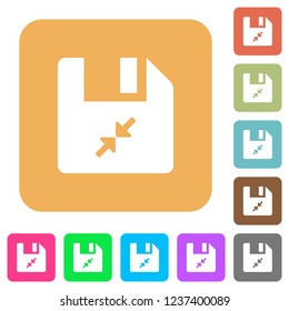 Compress file flat icons on rounded square vivid color backgrounds.