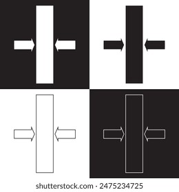 Compress icon set. pressure suspension bounce vector symbol. push shrink sign. flexible elastic symbol. reduce shock icon in black filled and outlined.  isolated on white and black background. EPS 10.