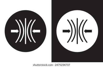 Compress icon set. pressure suspension bounce vector symbol. push shrink sign. flexible elastic symbol. reduce shock icon in black filled and outlined.  isolated on white and black background. EPS 10.