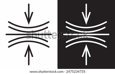 Compress icon set. pressure suspension bounce vector symbol. push shrink sign. flexible elastic symbol. reduce shock icon in black filled and outlined.  isolated on white and black background. EPS 10.