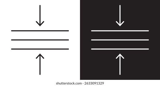 Compress icon set. Pressure vector symbol. Compact and push sign. Elastic vector icon set in line style. Elastic icon symbol collection on black  white background.
