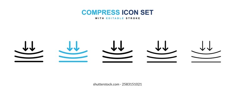 Compress icons vector collection in black and blue colors on white background