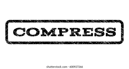 Compress watermark stamp. Text caption inside rounded rectangle with grunge design style. Rubber seal stamp with scratched texture. Vector black ink imprint on a white background.