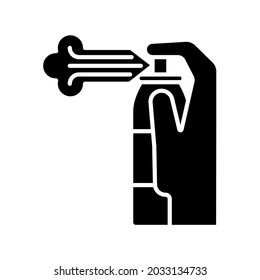 Compressed air for cleaning black glyph manual label icon. Blow out dirt and dust. Drone maintenance. Silhouette symbol on white space. Vector isolated illustration for product use instructions