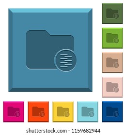 Compressed directory engraved icons on edged square buttons in various trendy colors
