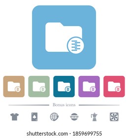 Iconos planos blancos de directorio comprimidos en fondo cuadrado redondeado de color. 6 iconos de bonificación incluidos