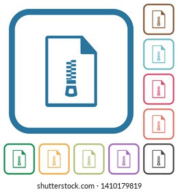 Compressed document simple icons in color rounded square frames on white background