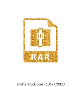 Compressed file format icon in gold glitter texture. Sparkle luxury style vector illustration.