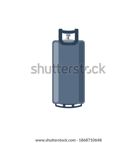 Compressed gas blue steel cylinder for providing energy. Safe transportation tank for propane, flat cartoon vector illustration isolated white background