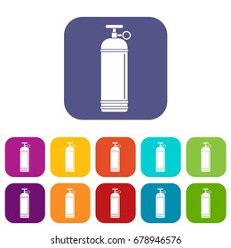Compressed gas container icons set vector illustration in flat style In colors red, blue, green and other