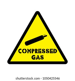 gas comprimido en el adhesivo vectorial de atención del cilindro en el fondo amarillo