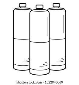 Compressed gas cylinders. Vector outline icon isolated on white background.