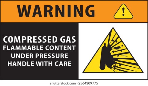 Compressed gas flammable content under pressure handle with care industrial safety warning sign notice vector