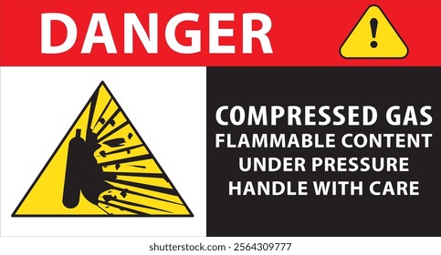 Compressed gas flammable content under pressure handle with care industrial safety warning sign notice vector