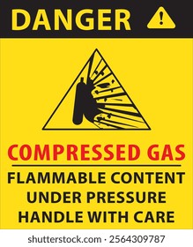 Compressed gas flammable content under pressure handle with care industrial safety warning sign notice vector