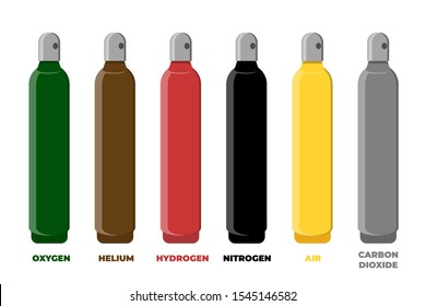 Compressed gas storage cylinder identification color set. Vector illustration.