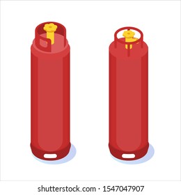 Compressed Gas, Tank Balloon Storages Isometric Icon. Vector Illustration