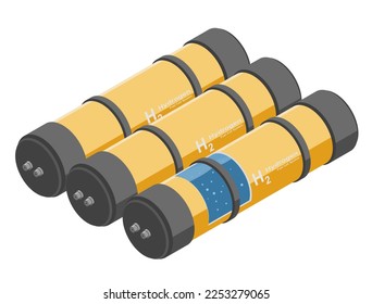 Compressed Hydrogen Storage pack  system Fuel Cell H2 tank in EV car ecology clean energy illustration isometric isolated vector
