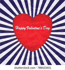 Compressed paper - Red heart - Rays blue on a white background - - vector art illustration. Valentine's Day