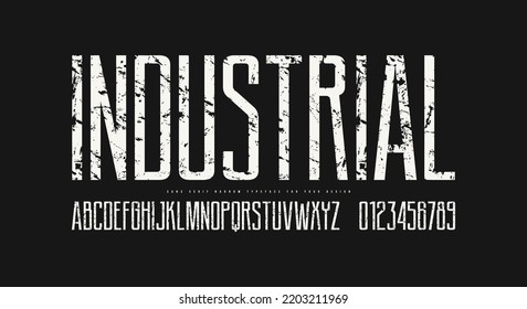 Compressed sans serif font. Letters and numbers for logo and emblem design. Vector illustration