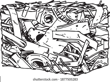 Compressed scrap metal. Vector illustration