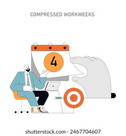 Compressed Workweeks concept Embracing four-day weeks for better work-life integration Productivity meets modern scheduling Vector illustration