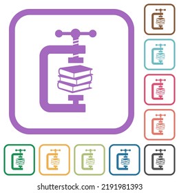 compressing books with vise clamp simple icons in color rounded square frames on white background