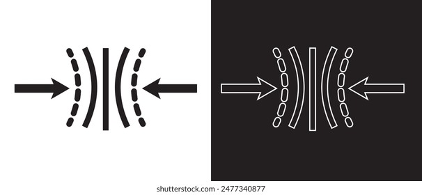 Icono de flechas de compresión. Diseño de íconos de elasticidad sobre fondo blanco y negro. Ilustración vectorial.
