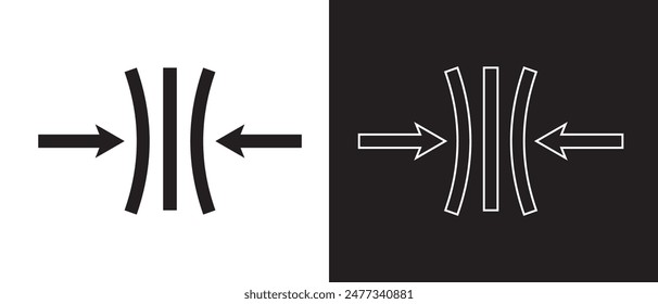 Icono de flechas de compresión. Diseño de íconos de elasticidad sobre fondo blanco y negro. Ilustración vectorial.
