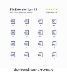 Compression File Extension icon format set interface app part 3 vector graphic design illustration for mobile web presentation