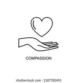 Compression linear icon. Compassion vector illustration. Sign Female hand and heart in a linear style. Vector eps 10