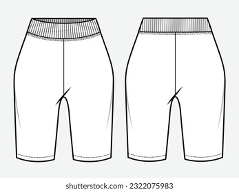 Compression shorts front and back flat drawing vector mockup template	