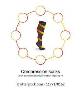 Compression socks with arrows infographics with slots for icons or information