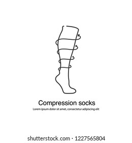 Compression socks infographics with arrows. Icon vector eps 10. Grey line art logo or illustration template. 