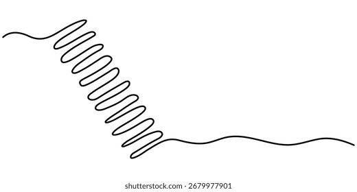 Compression Springs continuous one line drawing. Arrow Through The Spring Symbol outline illustration. 