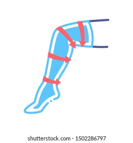 Compression stockings line color icon. Orthopedic knitwear. Rehabilitation and treatment after injuries and in the postoperative period, venous diseases, leg swelling. 