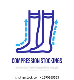 Compression stockings thin line icon. Orthopedic equipment for blood vessel disease. Vector illustration.
