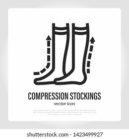 Compression stockings thin line icon. Orthopedic equipment for blood vessel disease. Vector illustration.