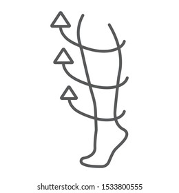Compression stockings thin line icon, medical and equipment, medicine socks sign, vector graphics, a linear pattern on a white background, eps 10.