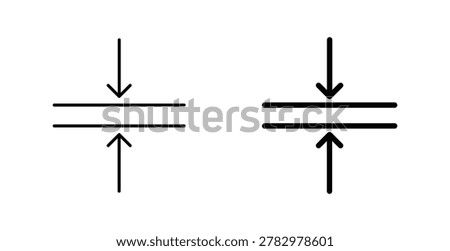 Compression and thickness icons with inward pointing arrows