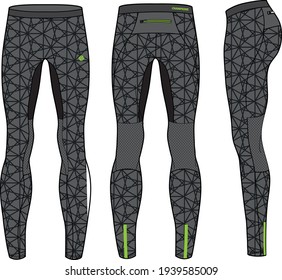 Compression Tights Pants  design vector template, Base layer Performance bottom concept with front and back view for running, jogging, fitness,  and  active wear pants design.