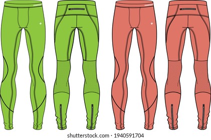 Compression Tights Pants  design vector template, Base layer Performance bottom concept with front and back view for running, jogging, fitness,  and  active wear pants design.