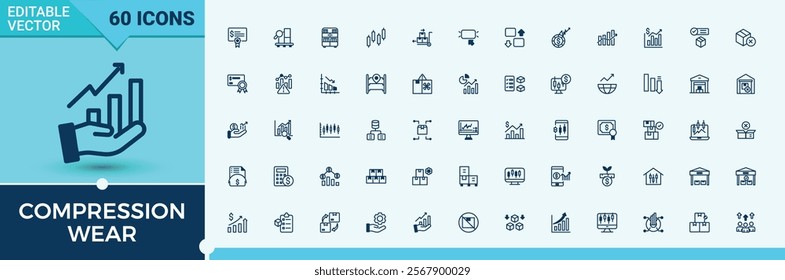 Compression Wear Beauty linear icon collection. Contains such icons as management, food, product, cloth, on, app, stocking and more. Minimalistic icons. Outline and solid pictogram.