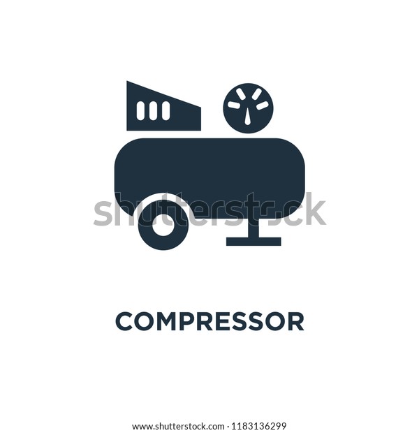 Compressor\
icon. Black filled vector illustration. Compressor symbol on white\
background. Can be used in web and\
mobile.