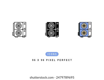 Compressor Icon. Heat Air Pump Outside Pictogram Graphic Illustration. Isolated Simple Line Icon For Infographic, App and Web Button.