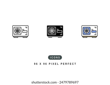 Compressor Icon. Heat Air Pump Outside Pictogram Graphic Illustration. Isolated Simple Line Icon For Infographic, App and Web Button.