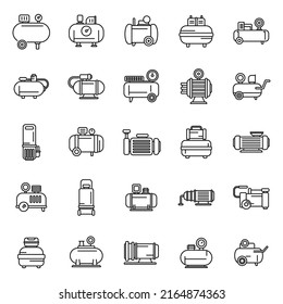 Compressor Icons Set Outline Vector. Air Car. Auto Tank