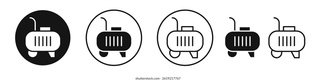 Compressor icons set in solid black and stroke line style