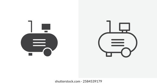 Compressor icons vectors illustrations in black fill and liner versions
